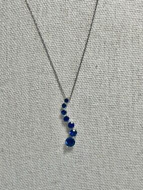 10k Solid White Gold Sapphire Journey Pendant 18 Inch Necklace